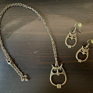 Dope owl necklace and earring set